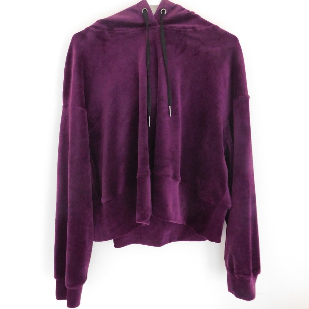 Velvet cropped drawstring sweatshirt